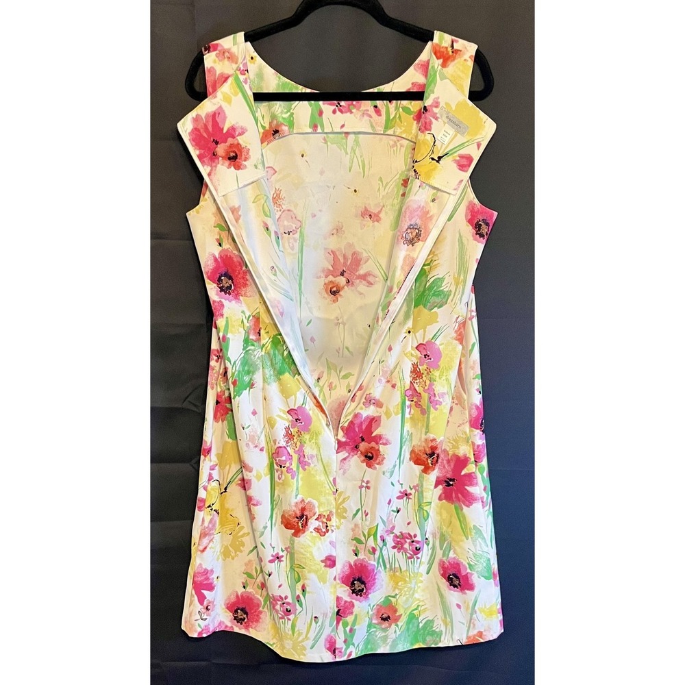 Dressbarn Dress Womens 18W White Multicolor Floral Sleeveless Shift Knee Length - Picture 4 of 8